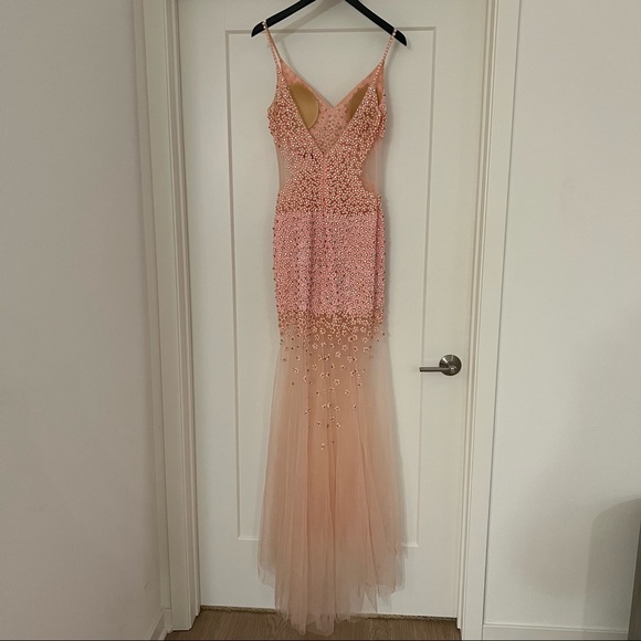 Pink Beaded Tulle Evening Gown w/ Overlay Skirt - Picture 9 of 12
